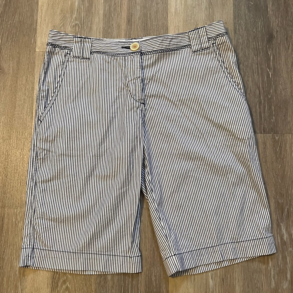 Long Blue & White Pinstripe Shorts
